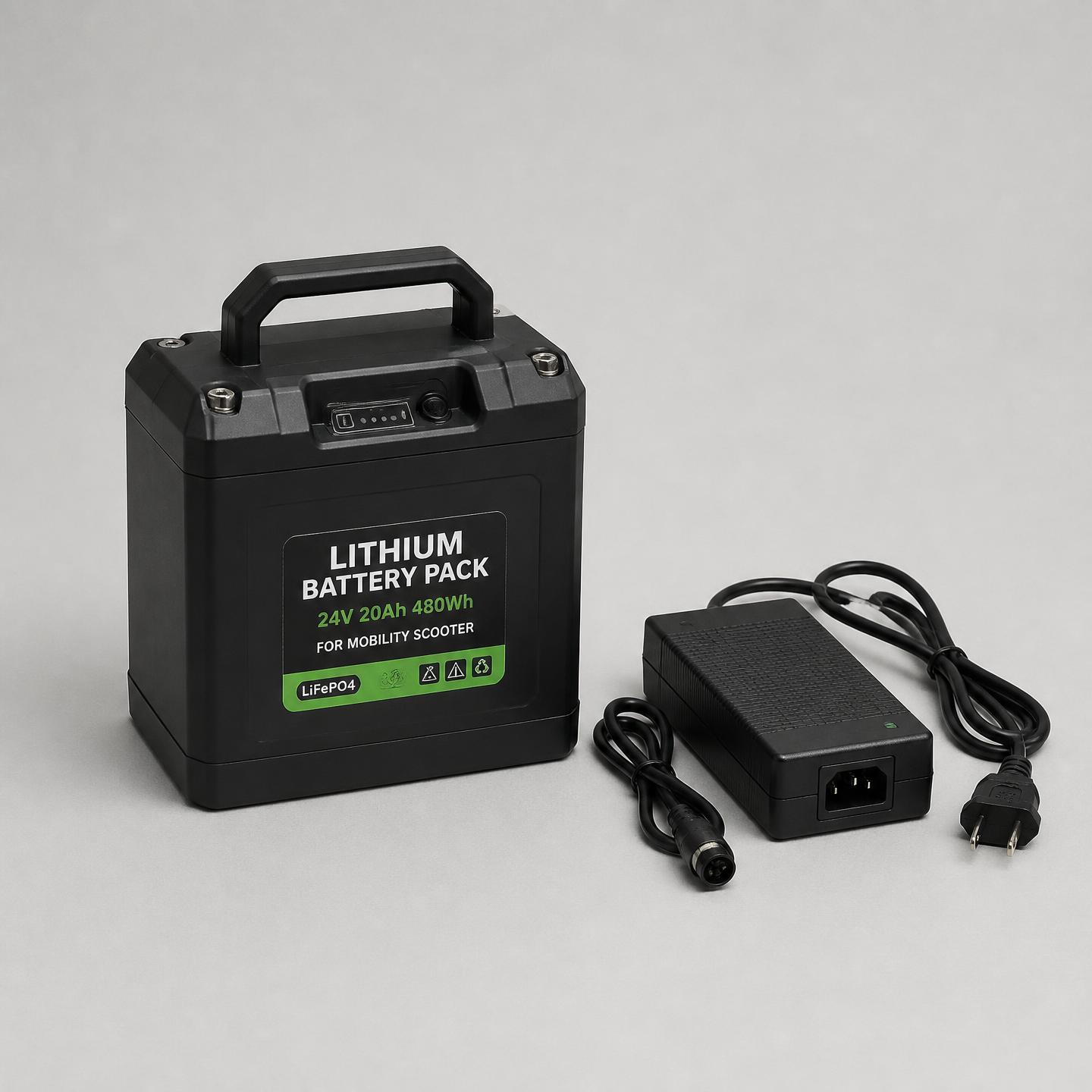 Detachable lithium battery charging beside the mobility scooter