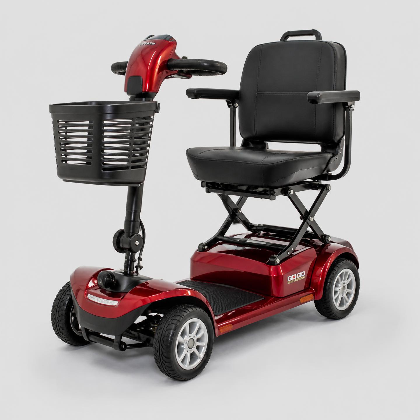 Foldable 4-wheel mobility scooter in red